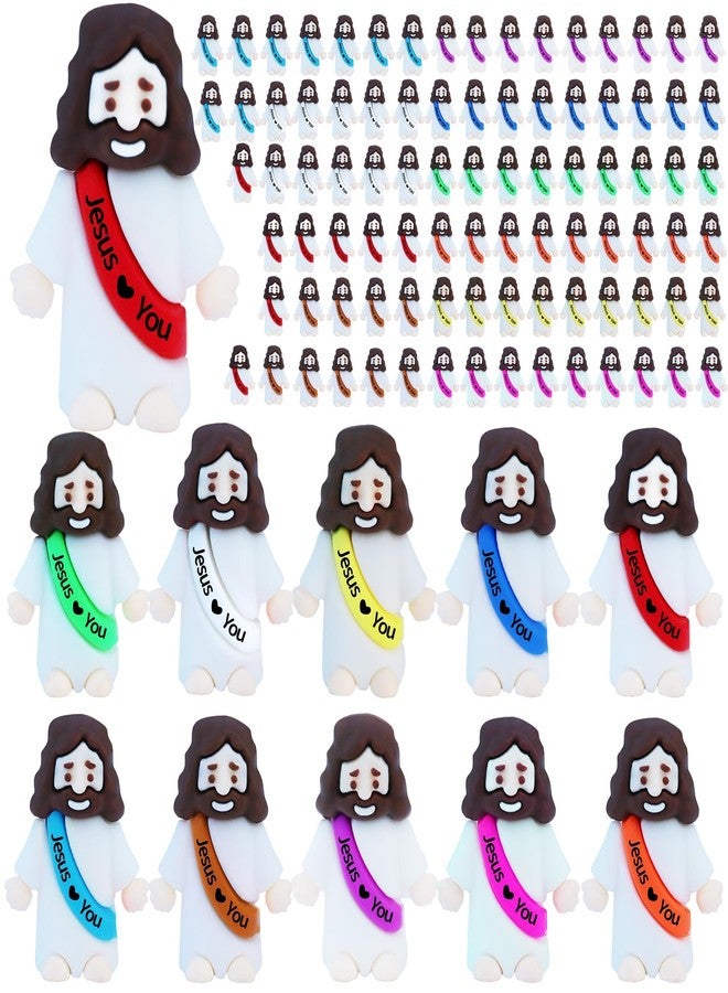ILHSTY 100 Pcs Little Jesus Figures -Rubber Mini Jesus Figurines in Bulk Christian Tiny Baby Jesus Loves You Figures for Hide and Seek Easter Egg Fillers Egg Hunt Religious Party Favors(10 Color *100) - Image 1